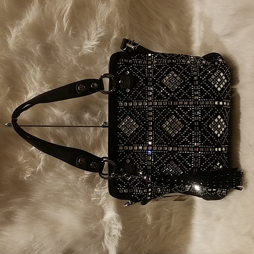 BLACK RHINESTONE DIAMOND DESIGN HANDBAG